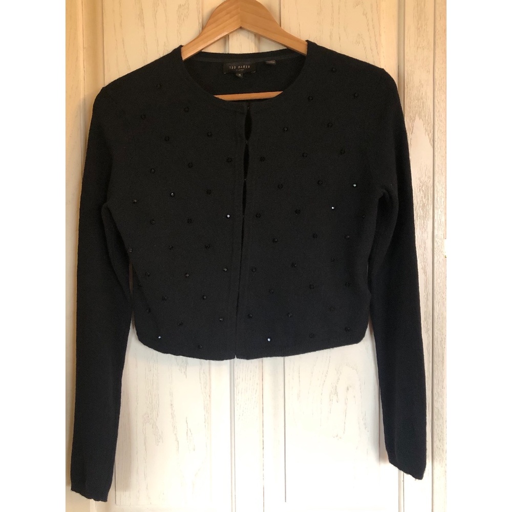 Black Crystal Studded Crop Style Cardigan
